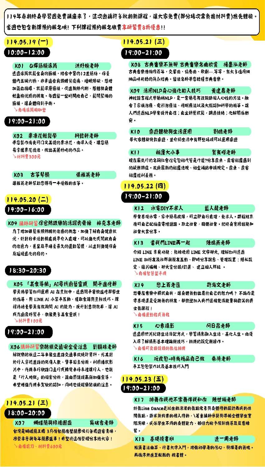 開平推廣教育部114