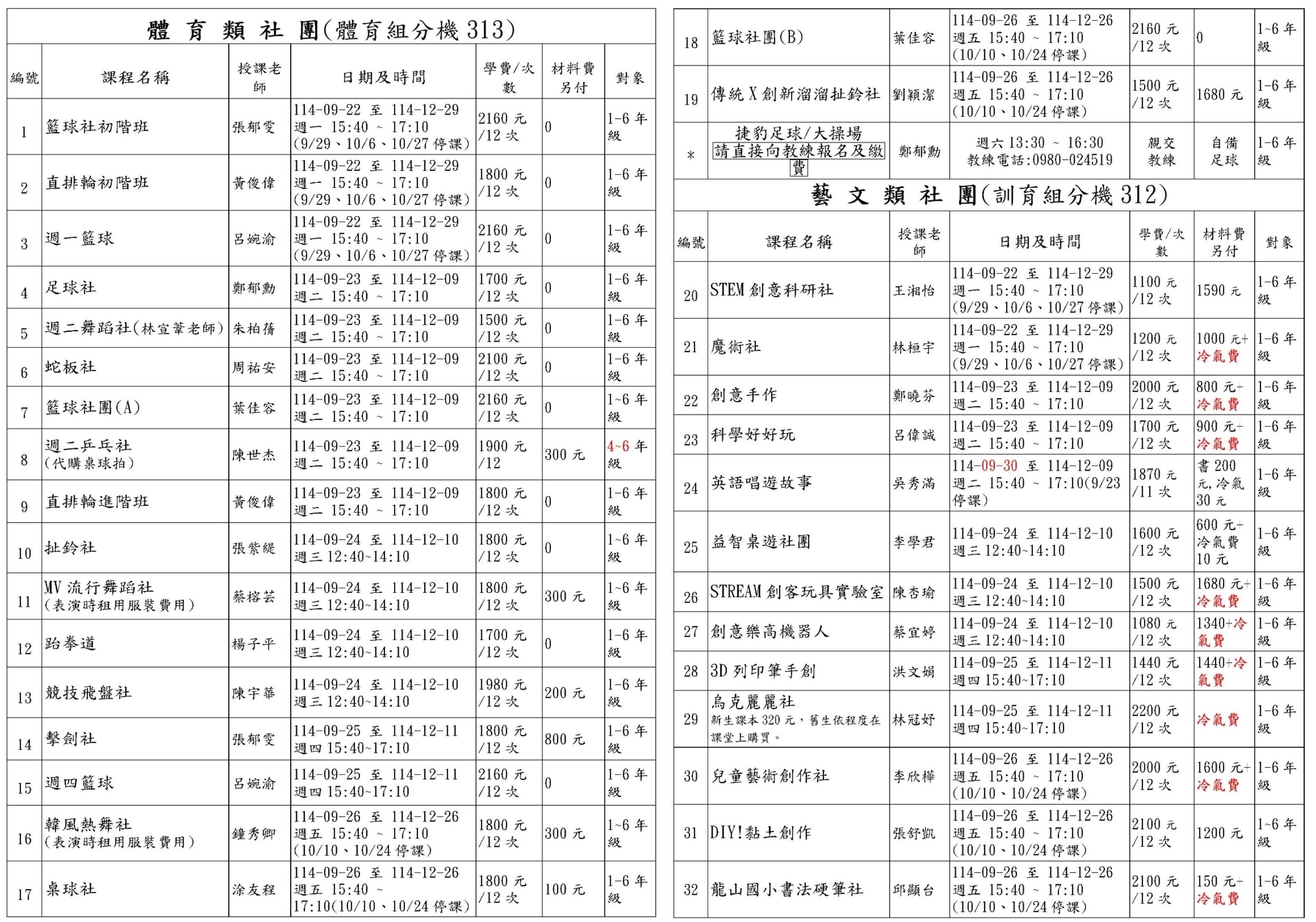 龍山國小114學年上