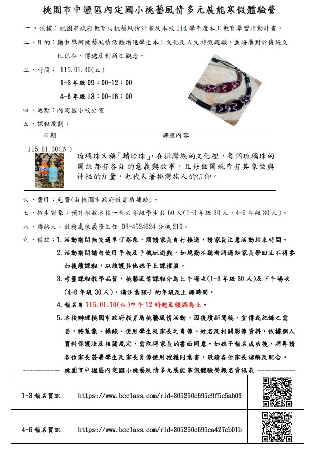 桃園市內定國小114