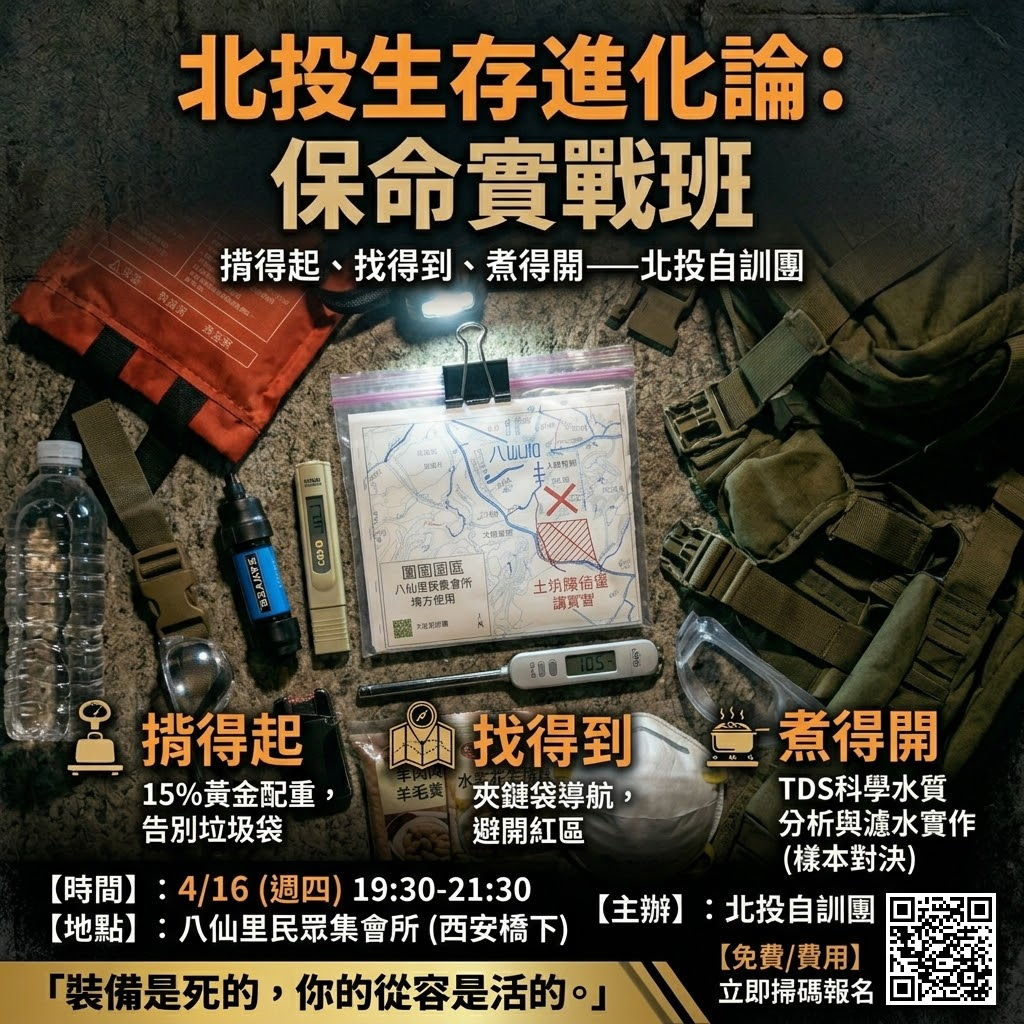【北投生存進化論】保命實戰班：揹得起、找得到、煮得開！4/16 (限額30名）