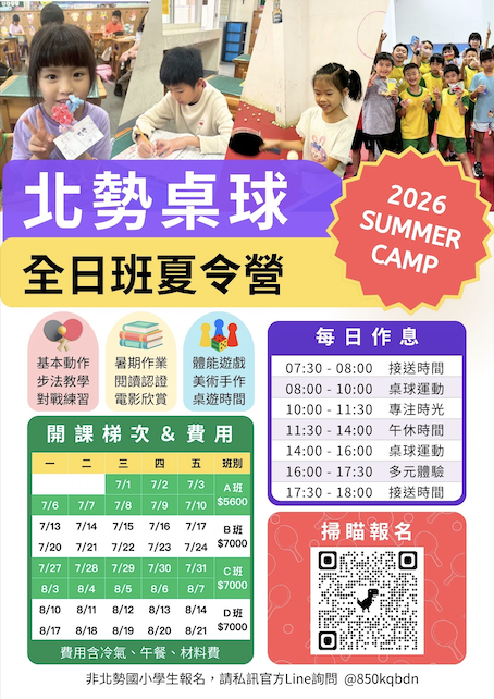 115年北勢國小『暑期桌球全日班』報名表