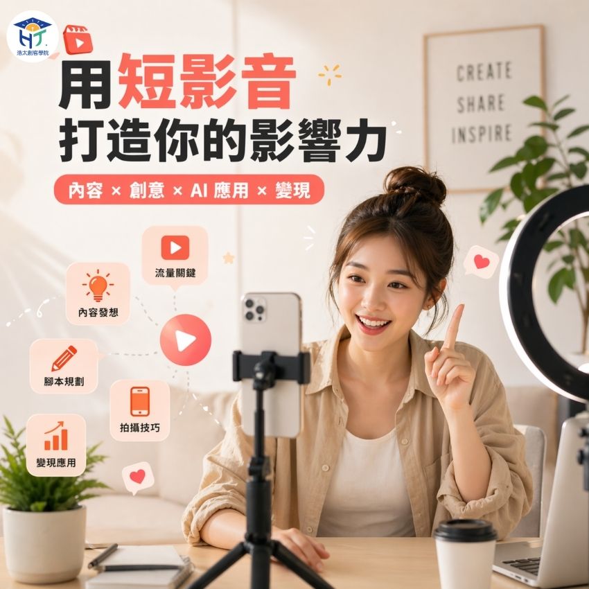 台中課程｜短影音內容經營實戰班｜內容定位・腳本發想・手機拍攝・AI 應用