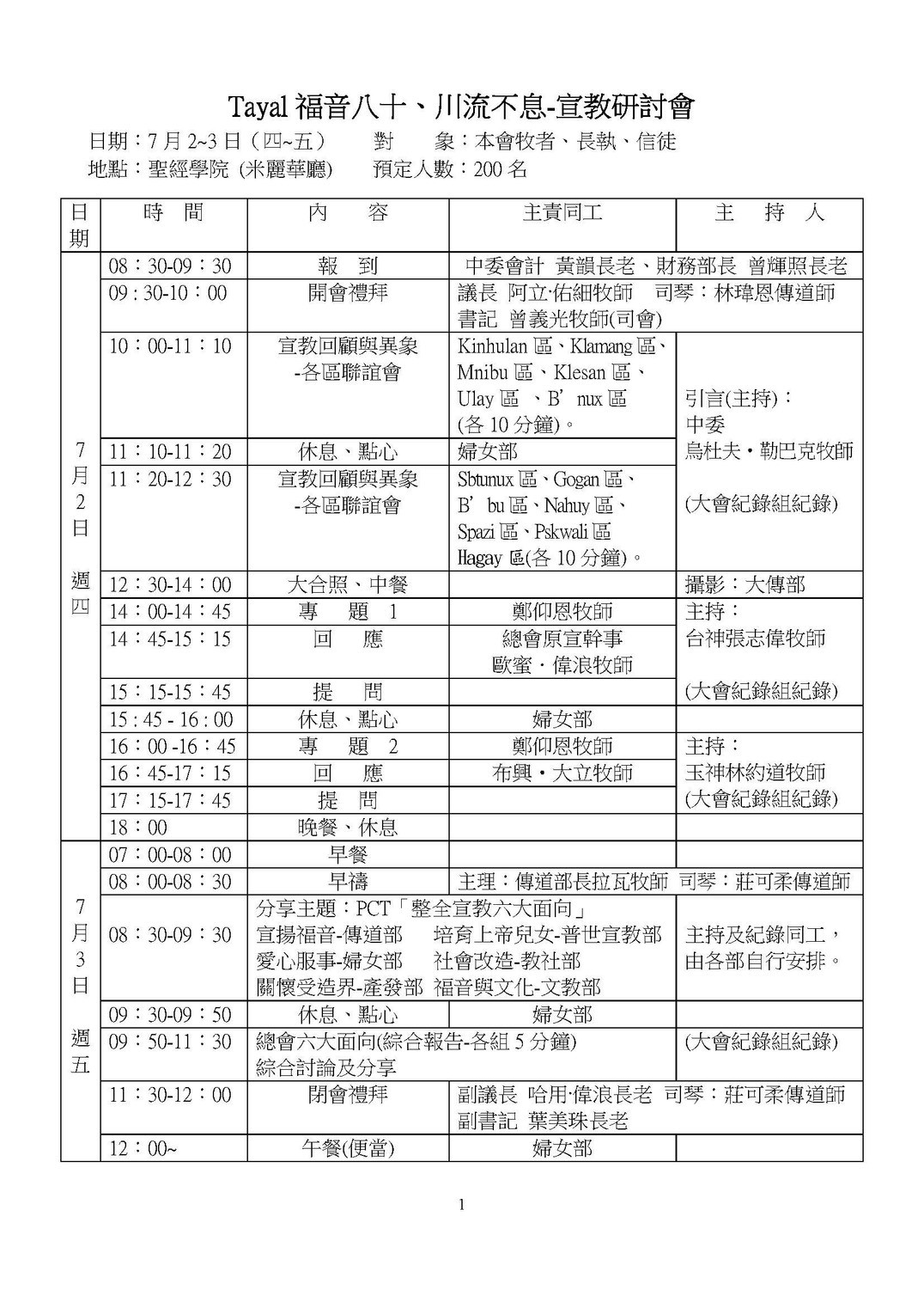 Tayal福音八十、川流不息-宣教研討會