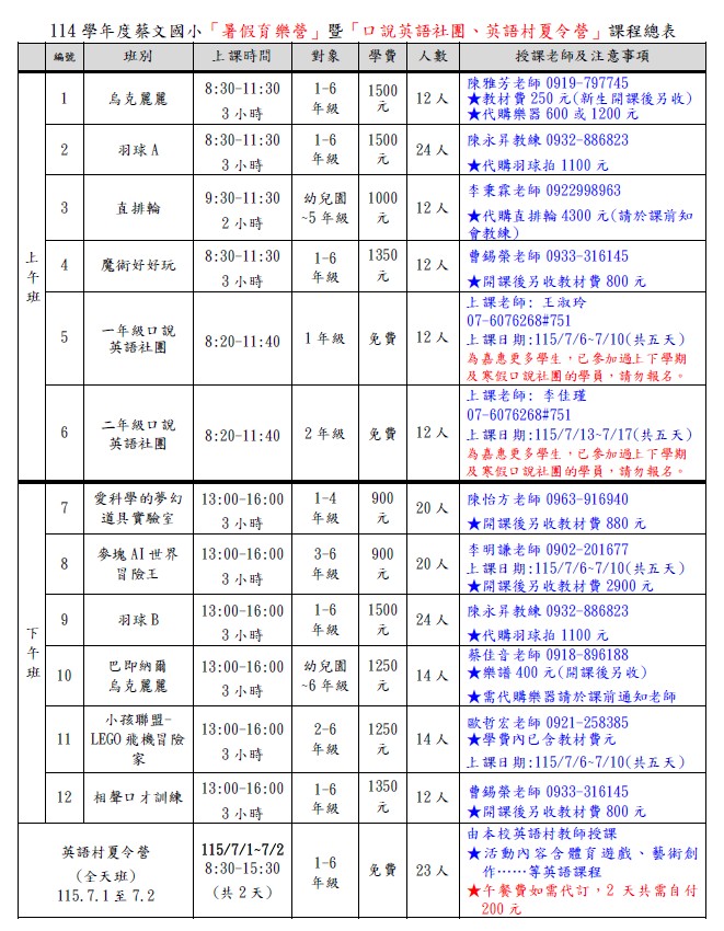 蔡文國小114學年度