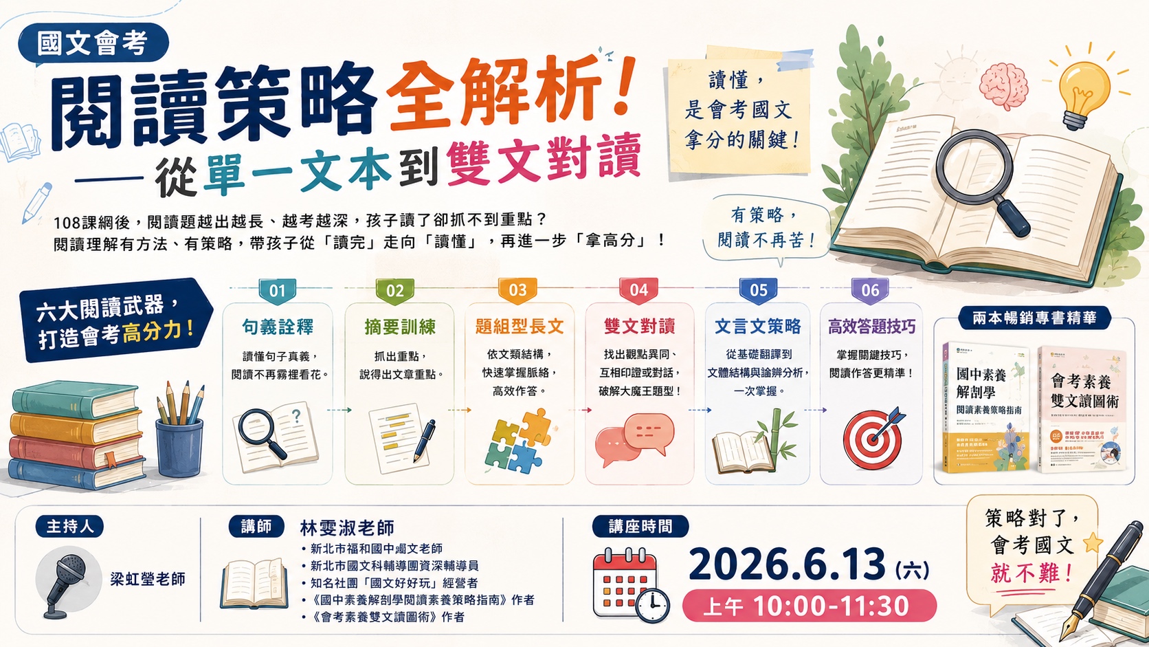 喜閱樹線上公益講座【國文會考閱讀策略全解析！——從單一文本到雙文對讀】